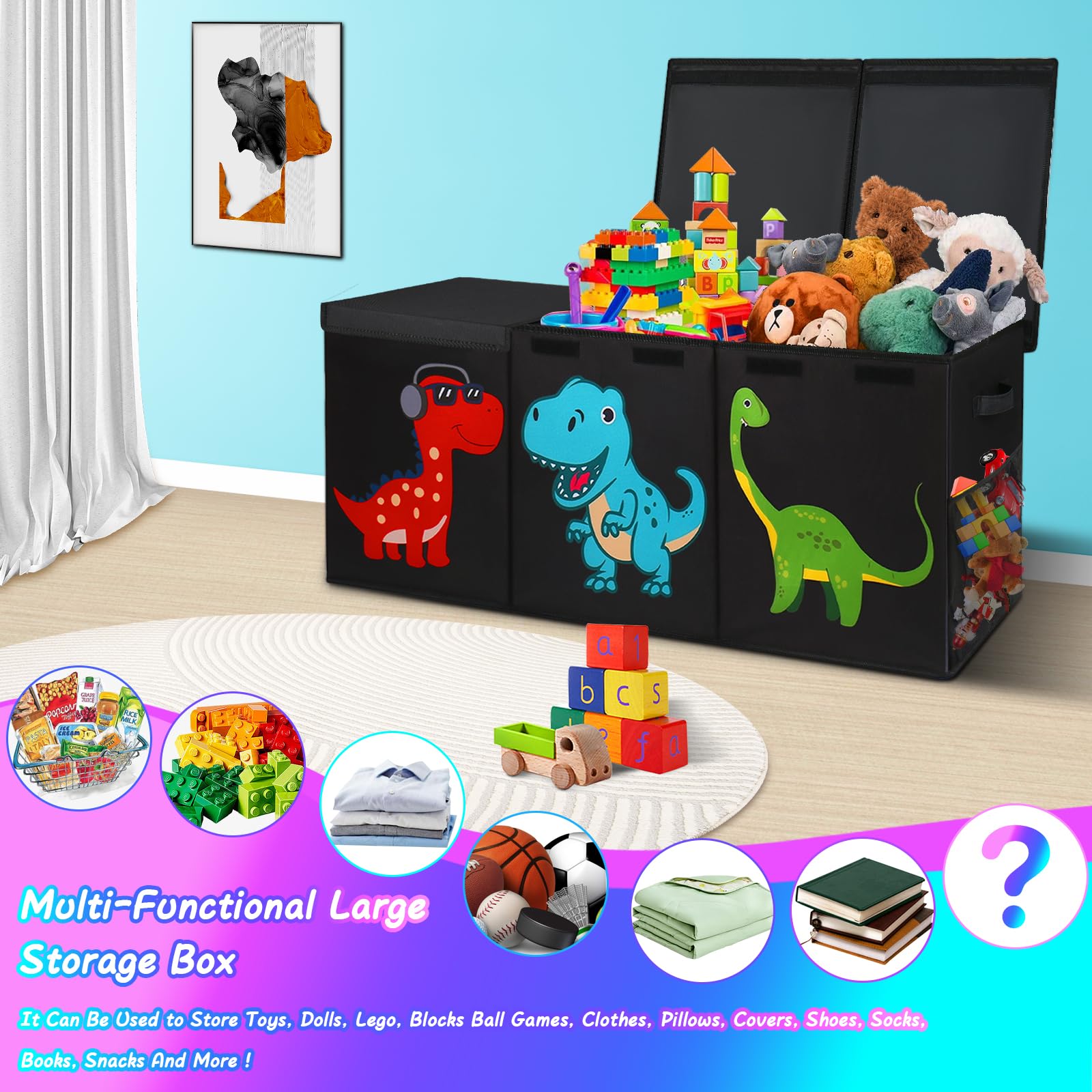 Extra Large Collapsible Toy Storage Box with Lid - 150L Capacity