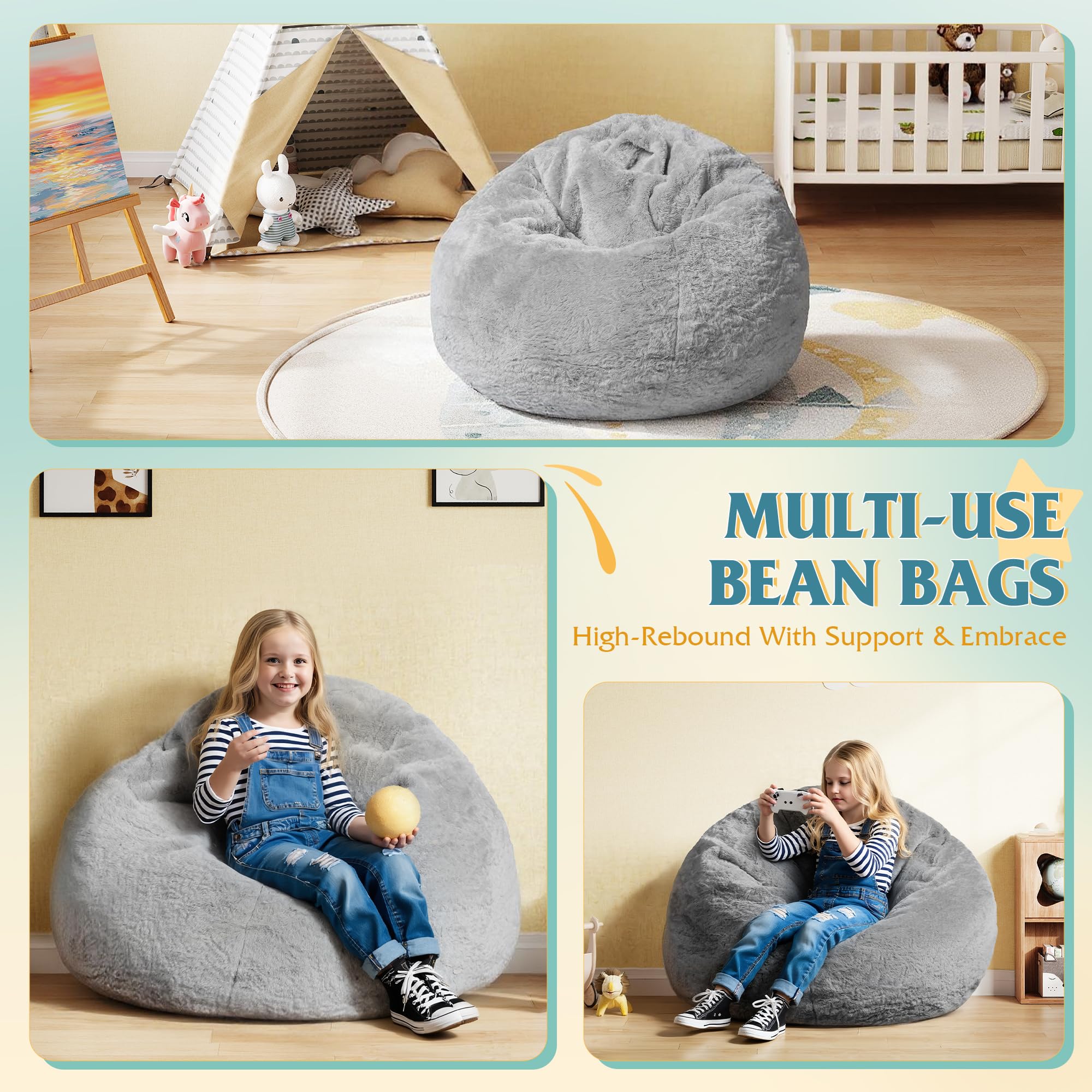 Kids Bean Bag Chair with Memory Foam