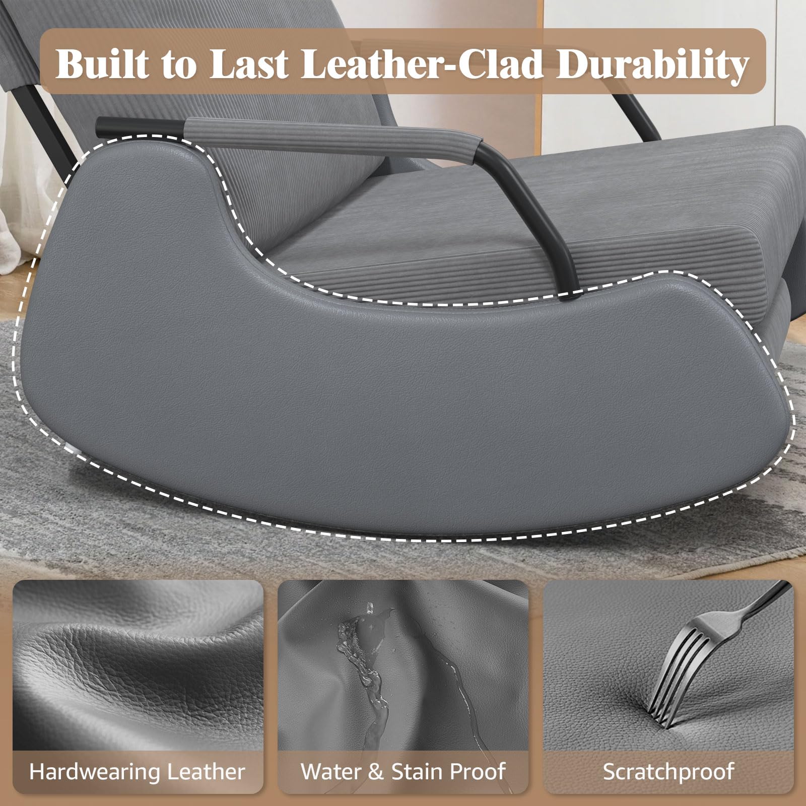 Upholstered Recliner Rocking Chair with Adjustable Backrest and Footrest