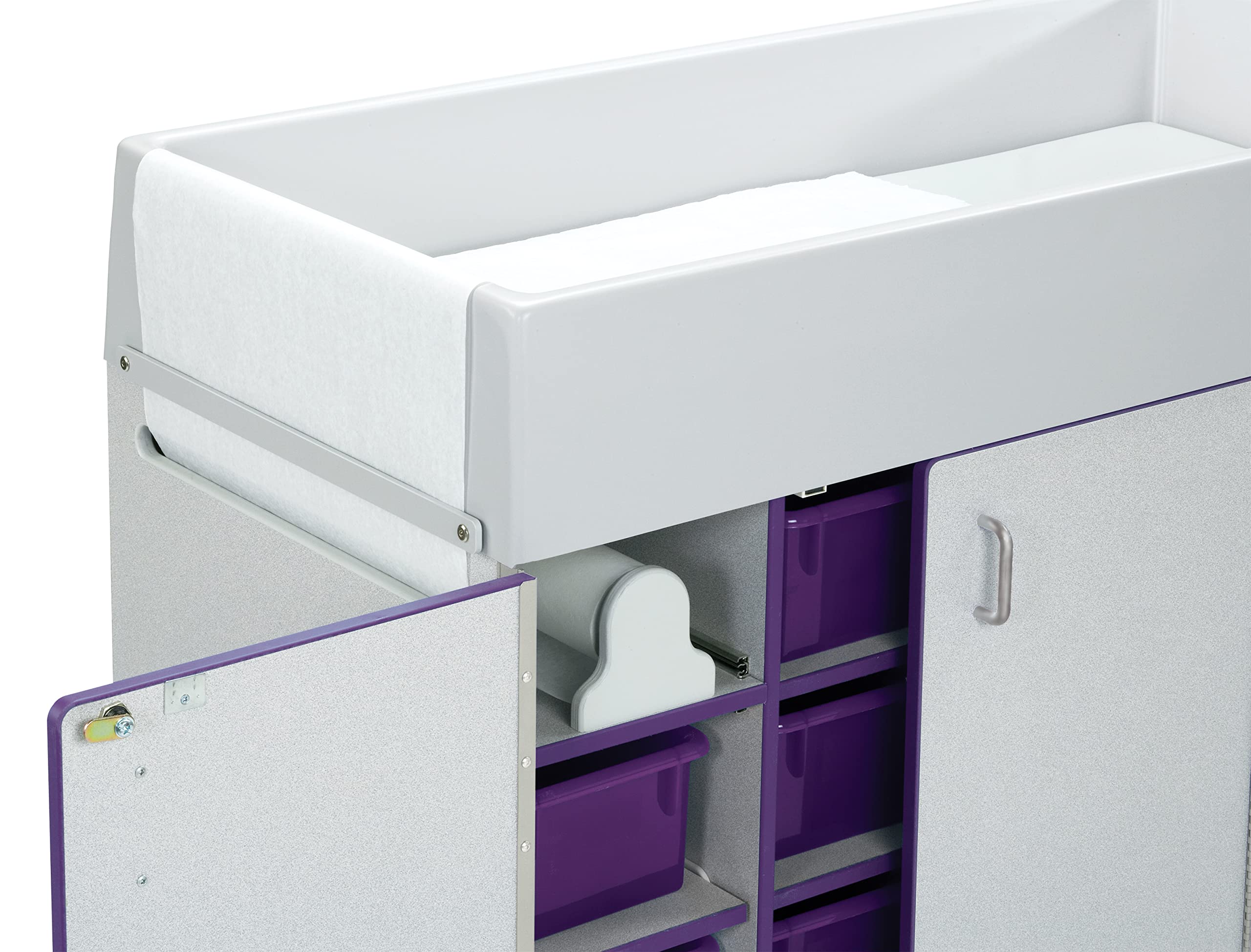Diaper Changing Table with Pull-Out Stairs and Storage Cubbies