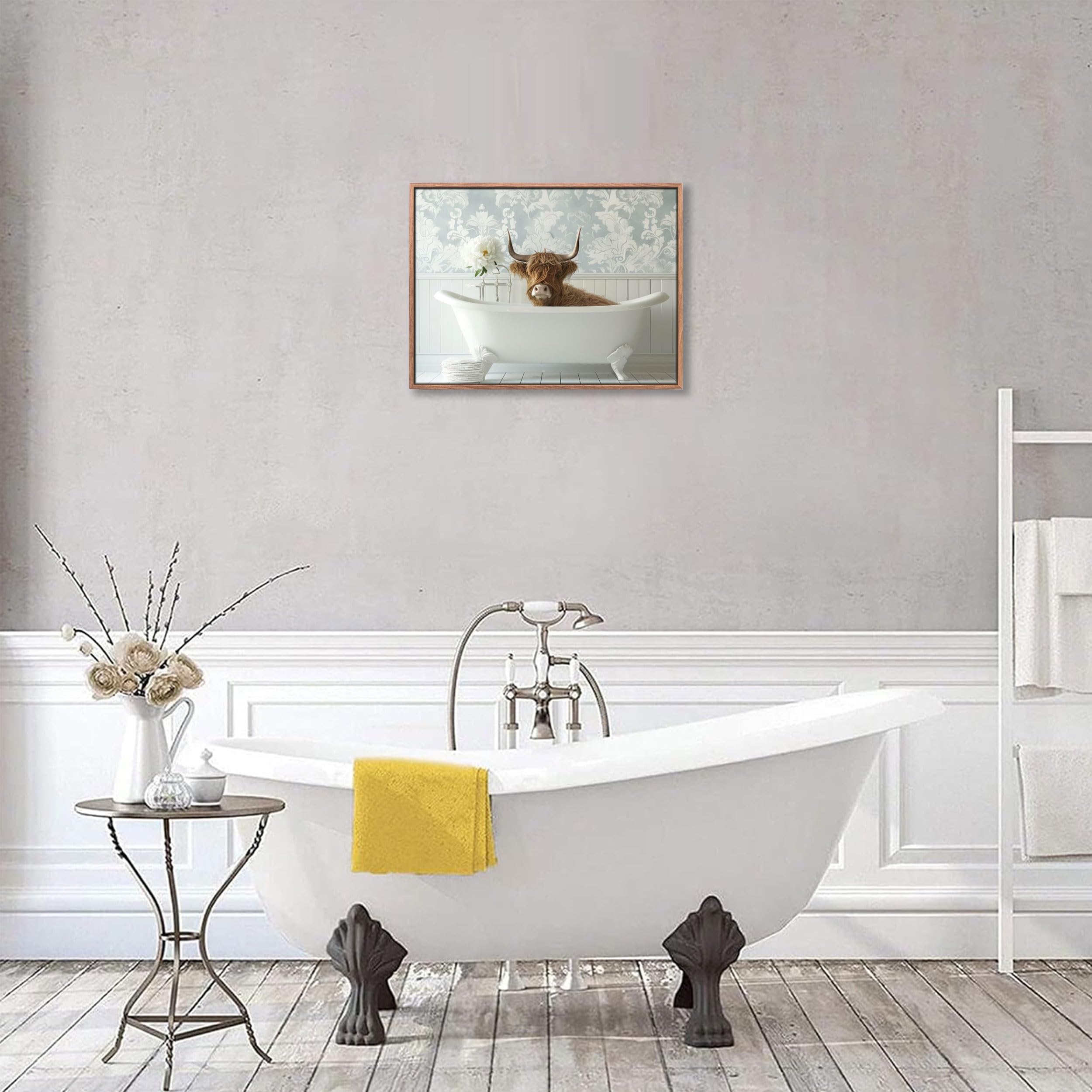 Highland Cow Bathroom Wall Art Canvas Poster