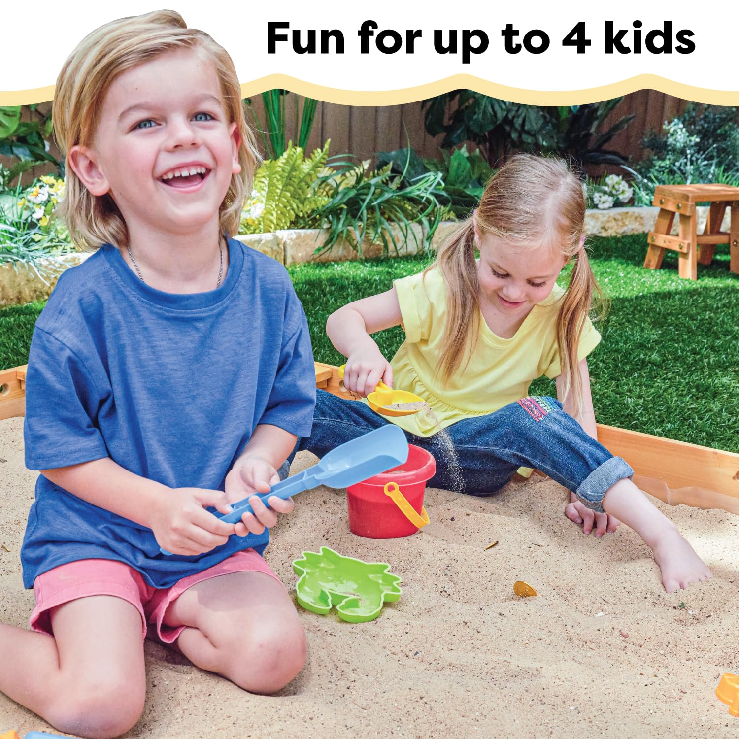 Wooden Backyard Sandbox with Built-in Seating