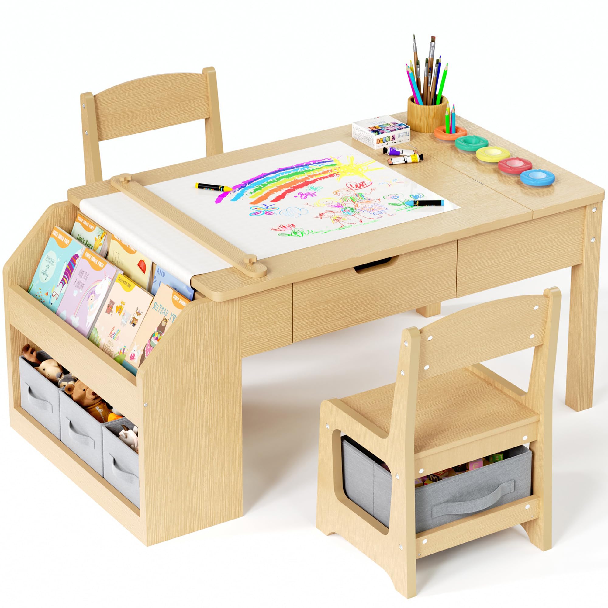 Art Table and Chairs, Toddler Table and Chair Set, Craft Play Desk