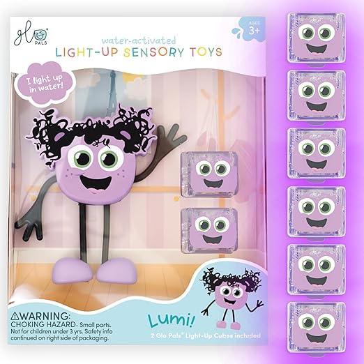 Water-Activated Bath Toy with 6 Reusable Light-Up Cubes for Sensory Play (Party Pal)