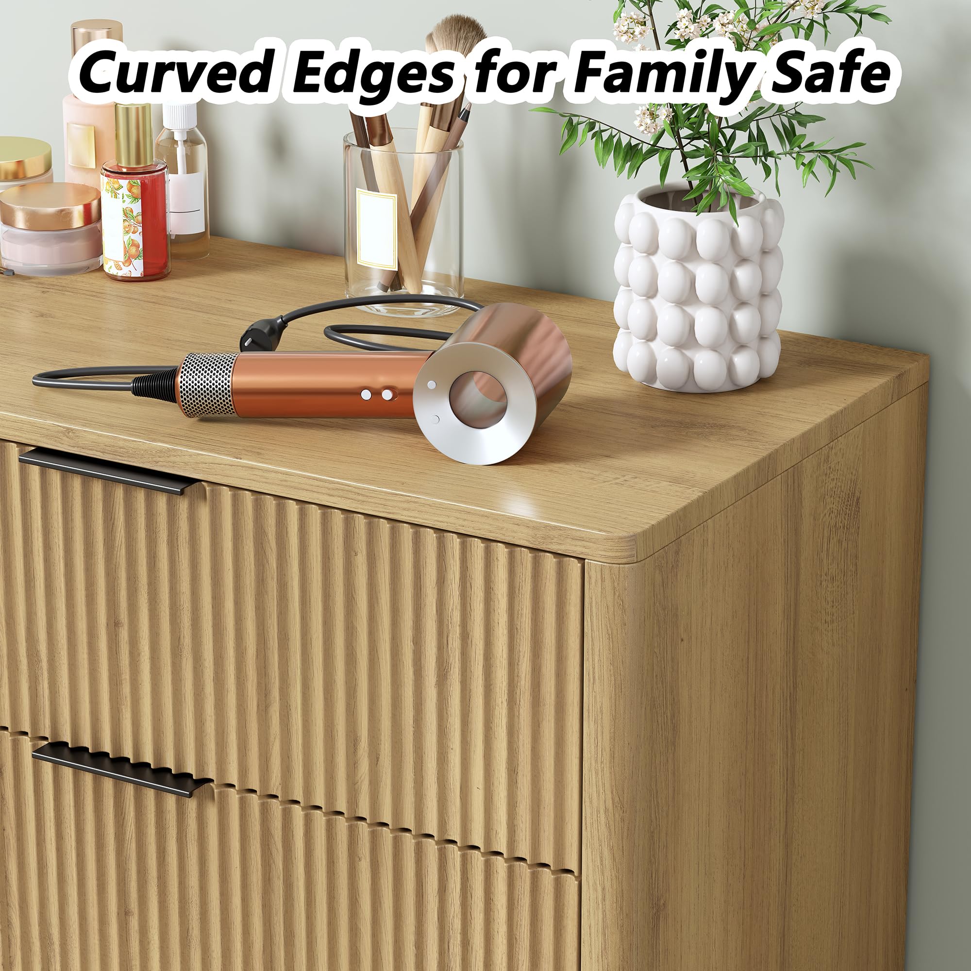 6-Drawer Fluted Dresser for Bedroom 54 Inch Wide