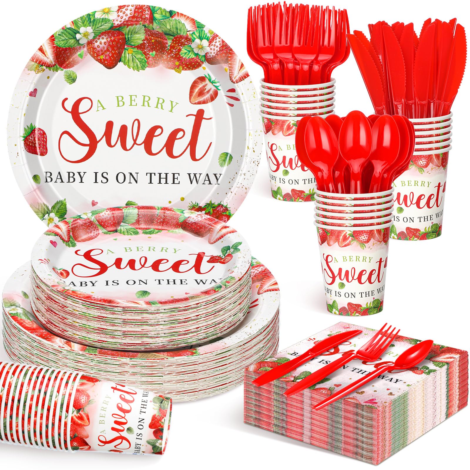 175 Pcs Strawberry Baby Shower Paper Plates Napkins Cups Gender Reveal Party Supplies