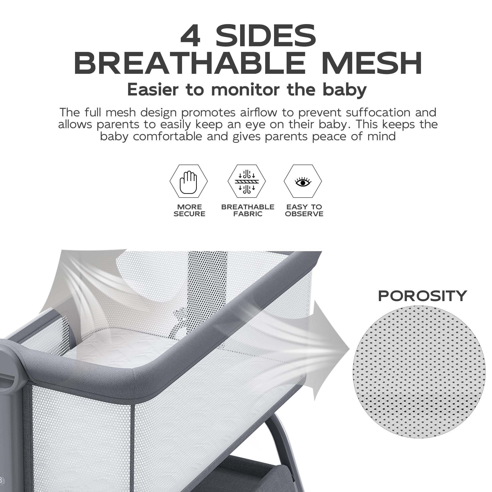 3-in-1 Baby Bassinet Bedside Sleeper with Adjustable Height