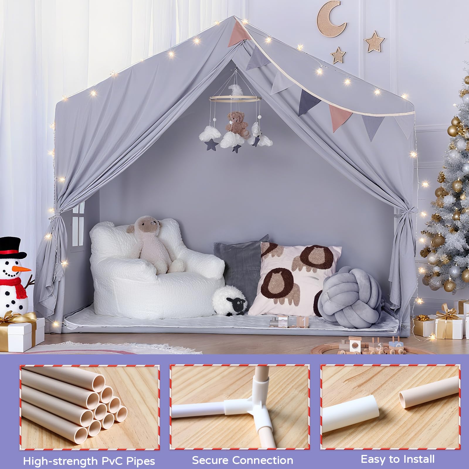 Kids Play Tent with Mat and Star Lights