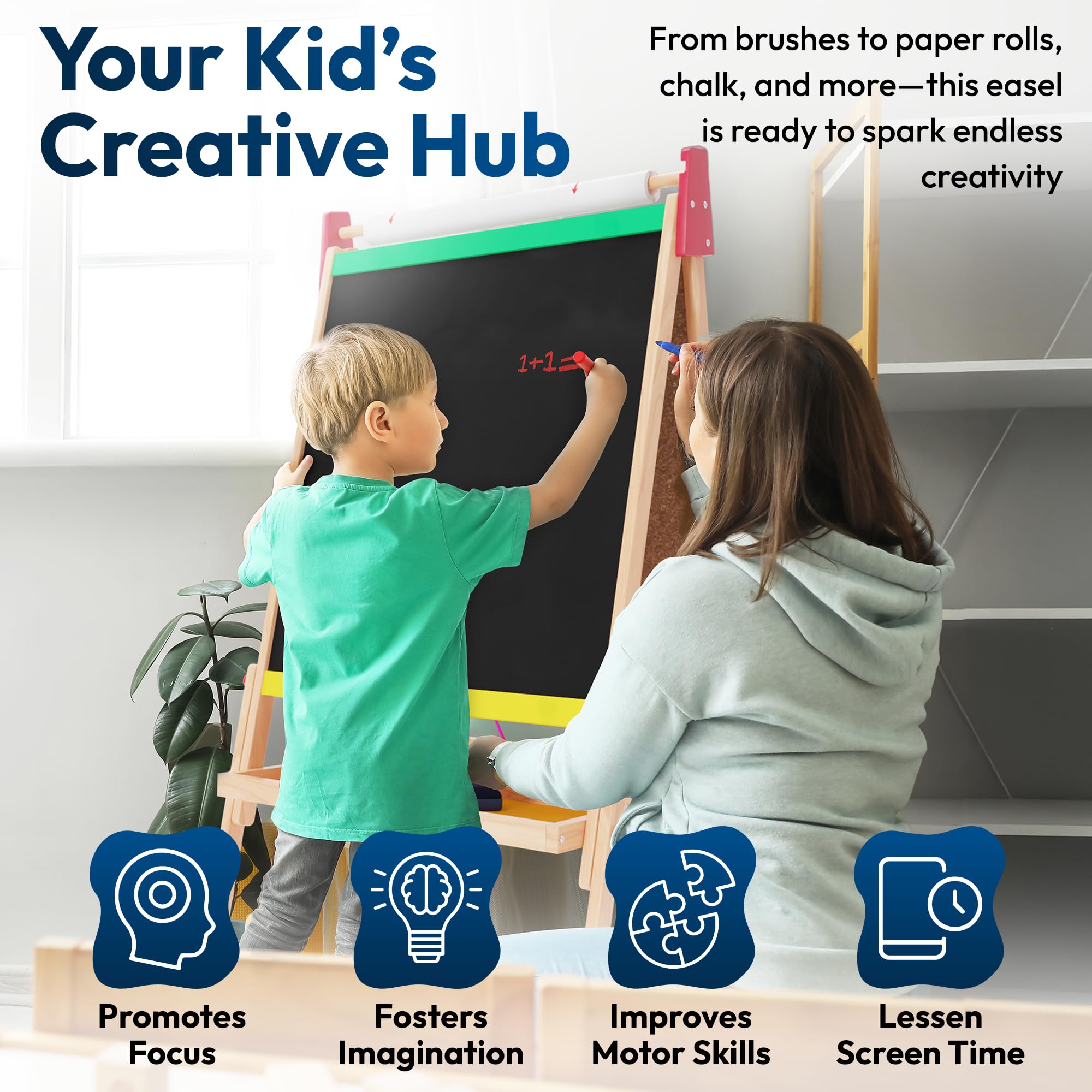 Double-Sided Wooden Art Easel for Kids