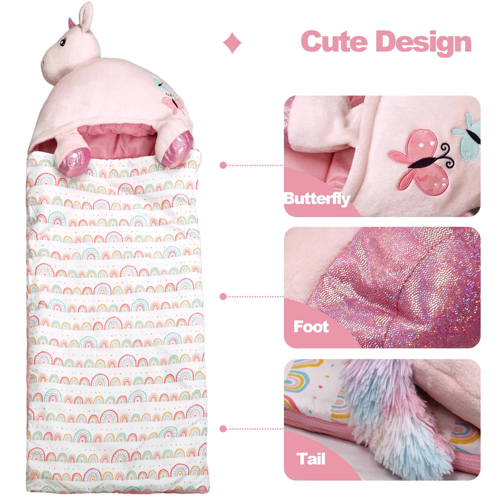 SHALALA NEW YORK Toddler Nap Mat with Pillow & Blanket for Girls, Sleeping Bag Nap Mat, Pink Horse Soft Plush Slumber Bag for Girls 64" x 26"