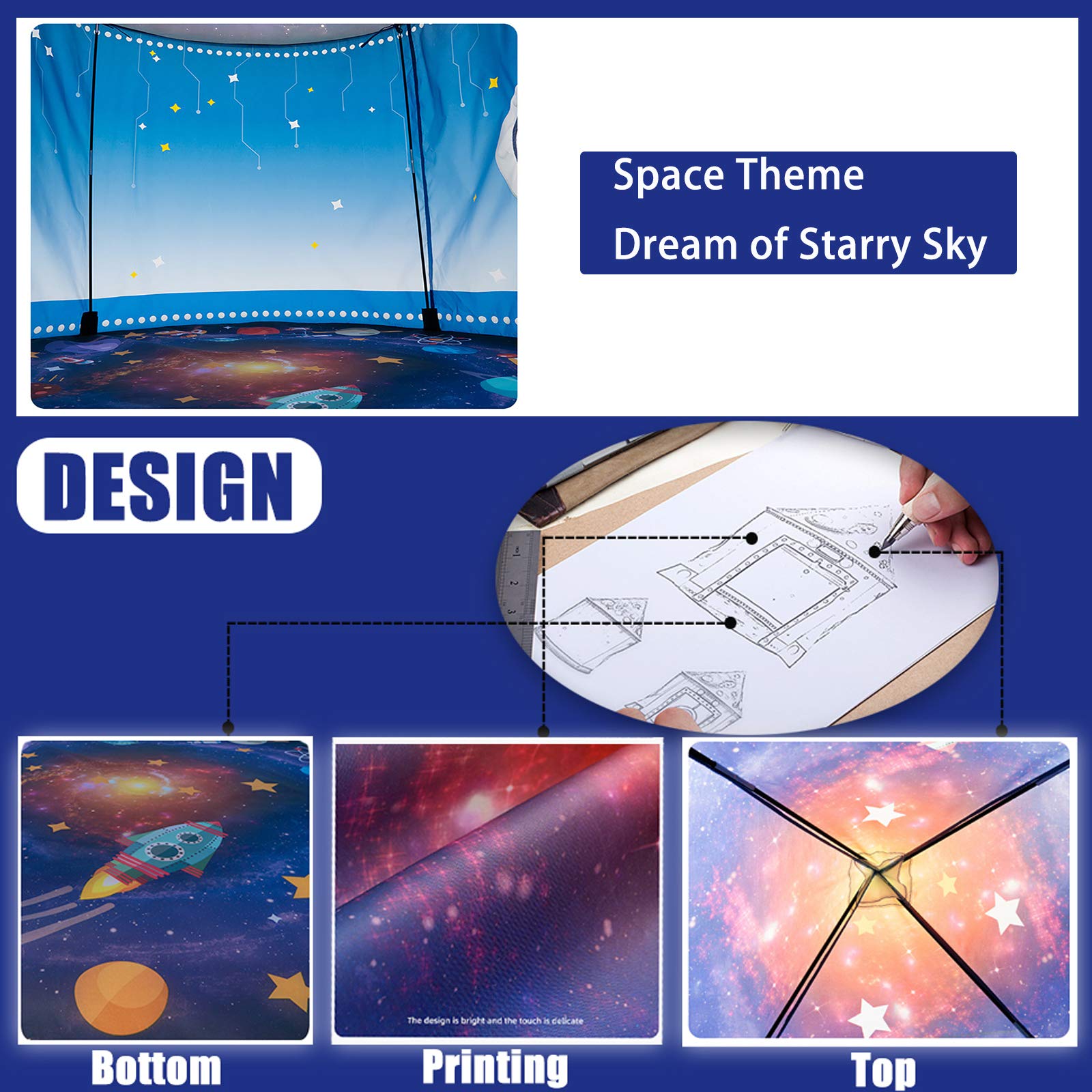 Rocket Ship Play Tent for Kids Space Themed Playhouse