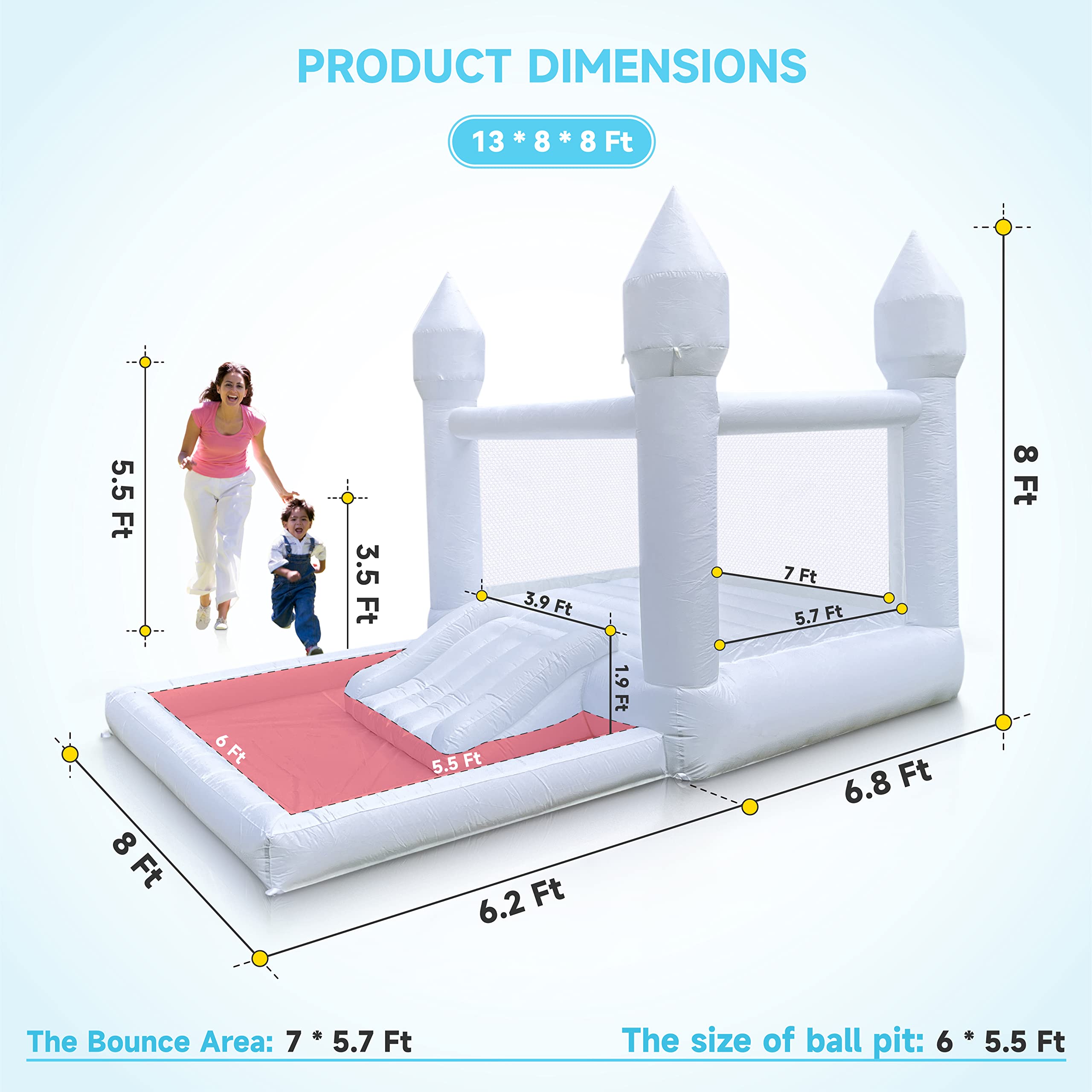 Inflatable Water Slide Bounce House with Dual Slides, Splash Pool