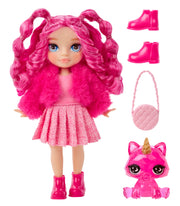 Littles – Magenta Monroe, Pink 5.5" Posable Small Doll with Purse, Magical Pet Kitty