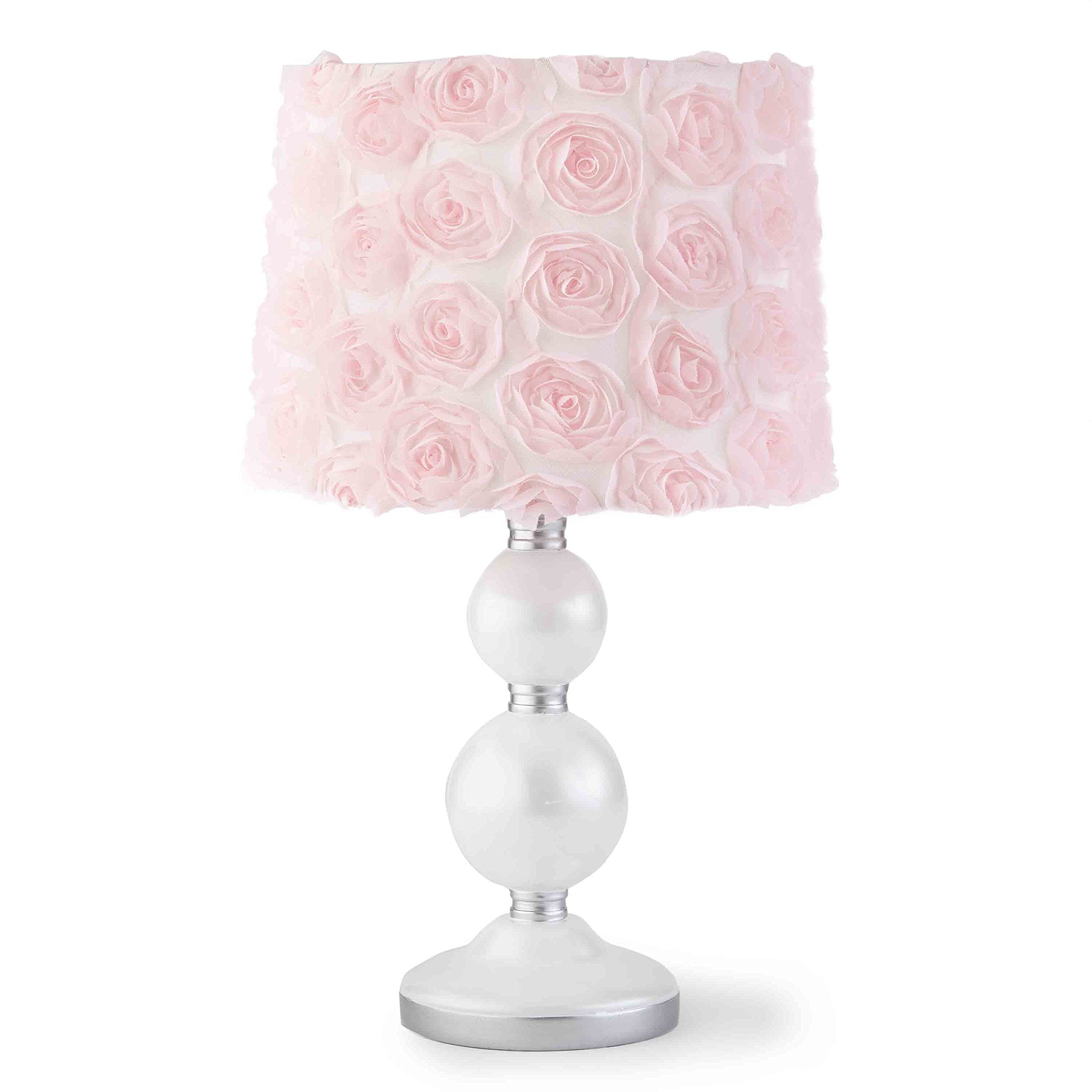 Elise Table Lamp and Shade - Spindle Base with Pink Rosette Shade