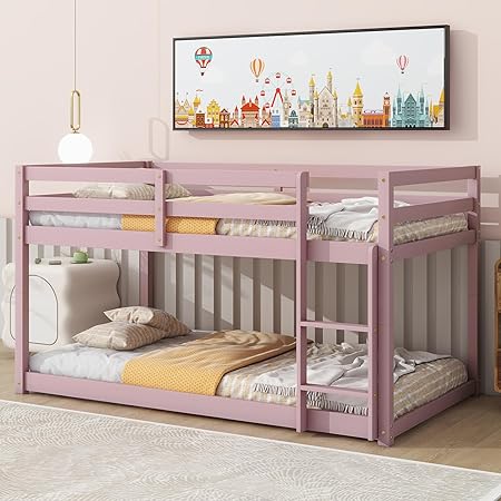 Full Size Floor Bed Frame with Convertible Door & Guardrails
