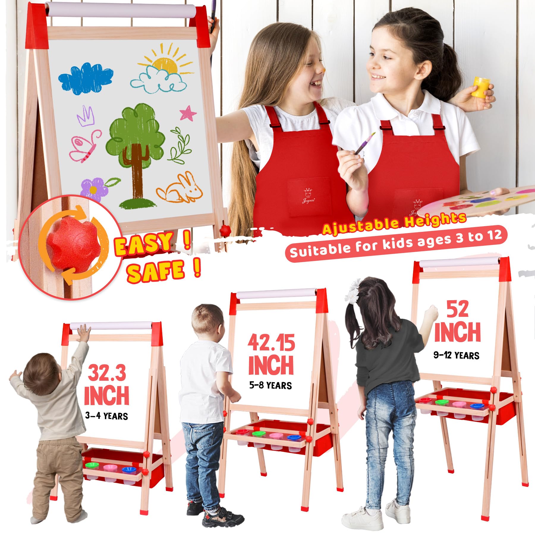 Adjustable Double-Sided Kids Art Easel with Storage