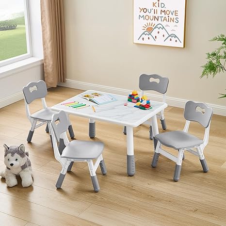 Toddler Table and 2 Chairs Set, Height Adjustable Kids Table and Chairs