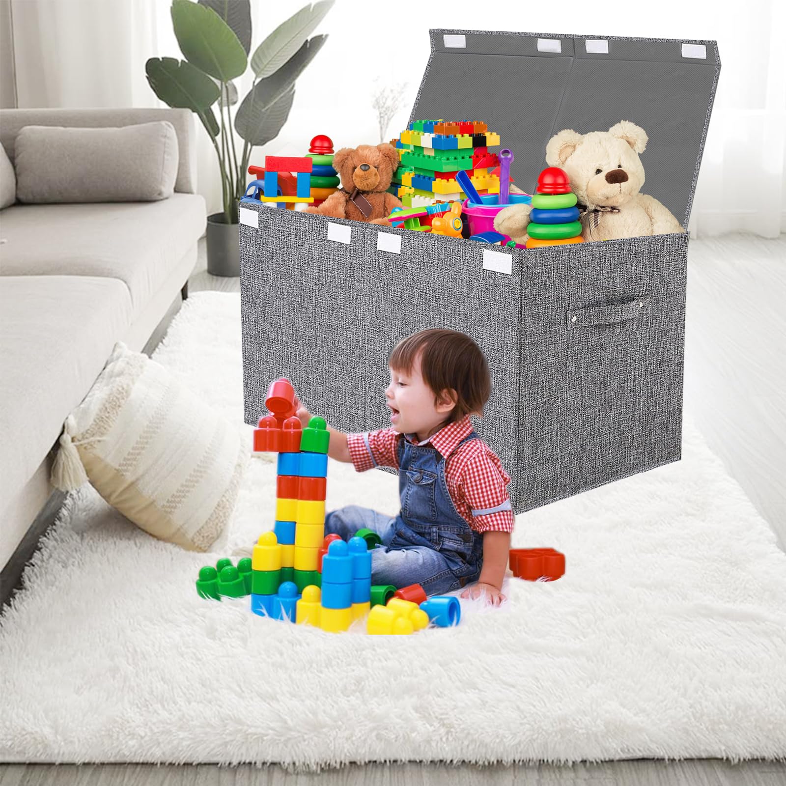 Collapsible Toy Storage Bin with Lid - Large Capacity