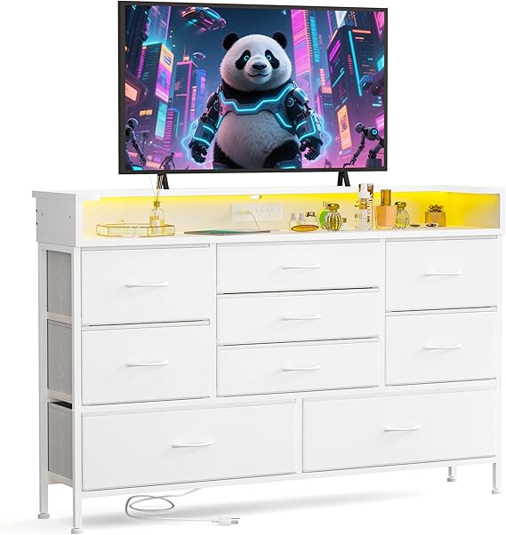 Dresser for Bedroom with 9 Storage Drawers and Charging Station