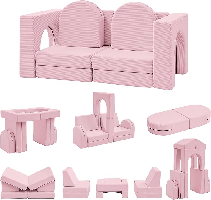 Kids Couch 10PCS, Modular Kids Play Couch for Playroom Bedroom, 10 in 1 Multifunctional