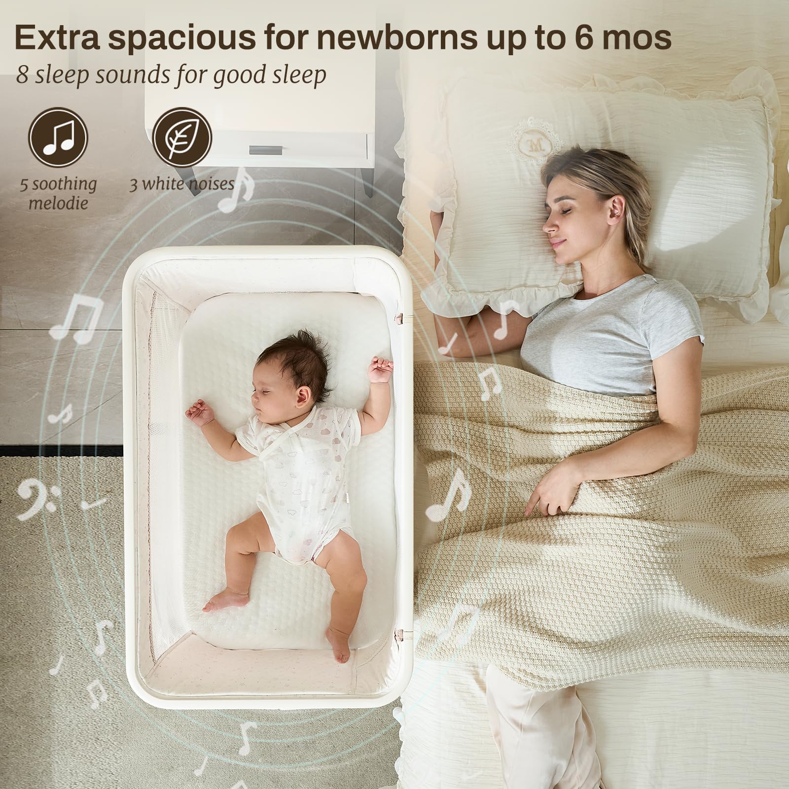 Electric Bassinet Baby Cradle 3-in-1 Bedside Sleeper with Rocking Motion