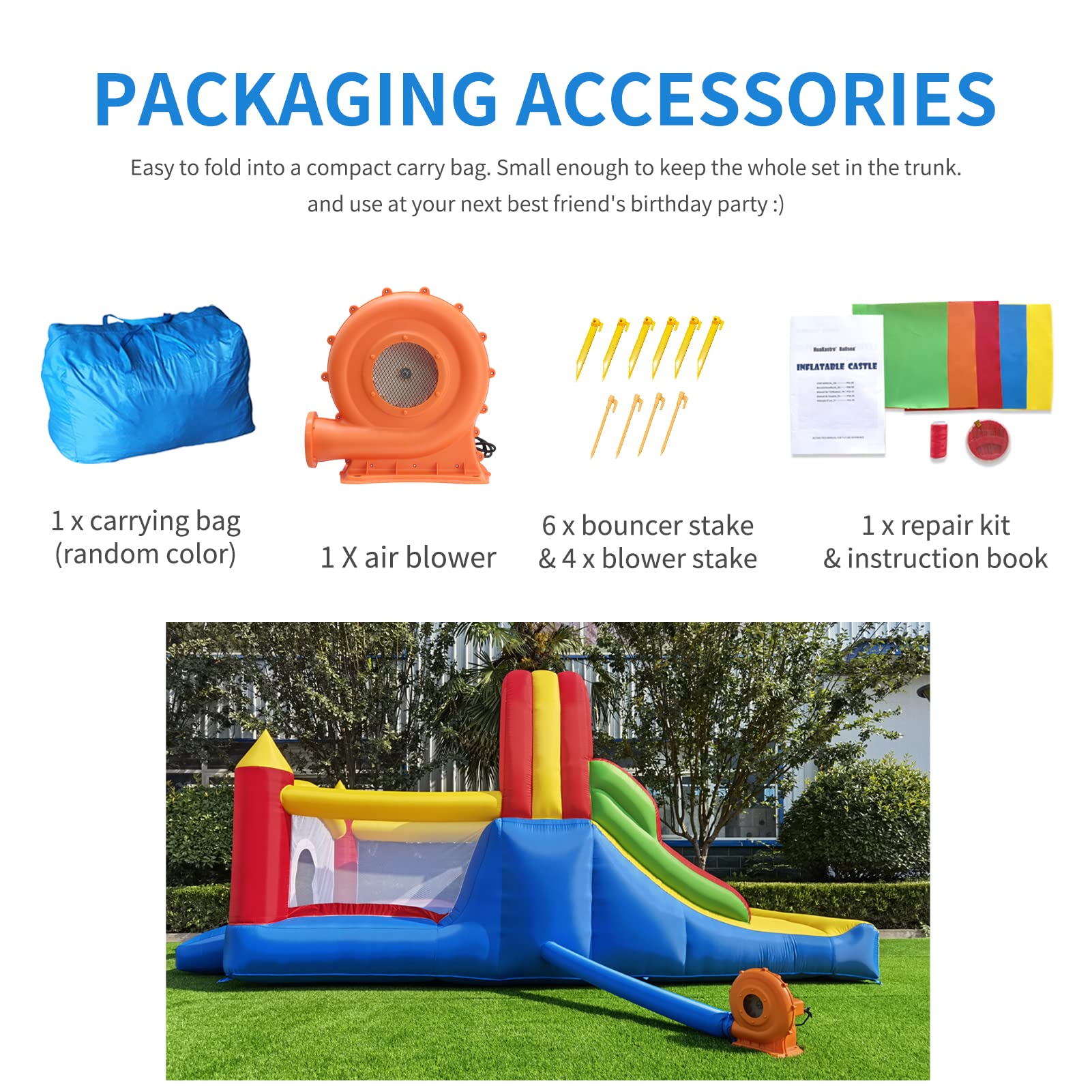 Inflatable Bounce House with Racing Slides and Climbing Wall