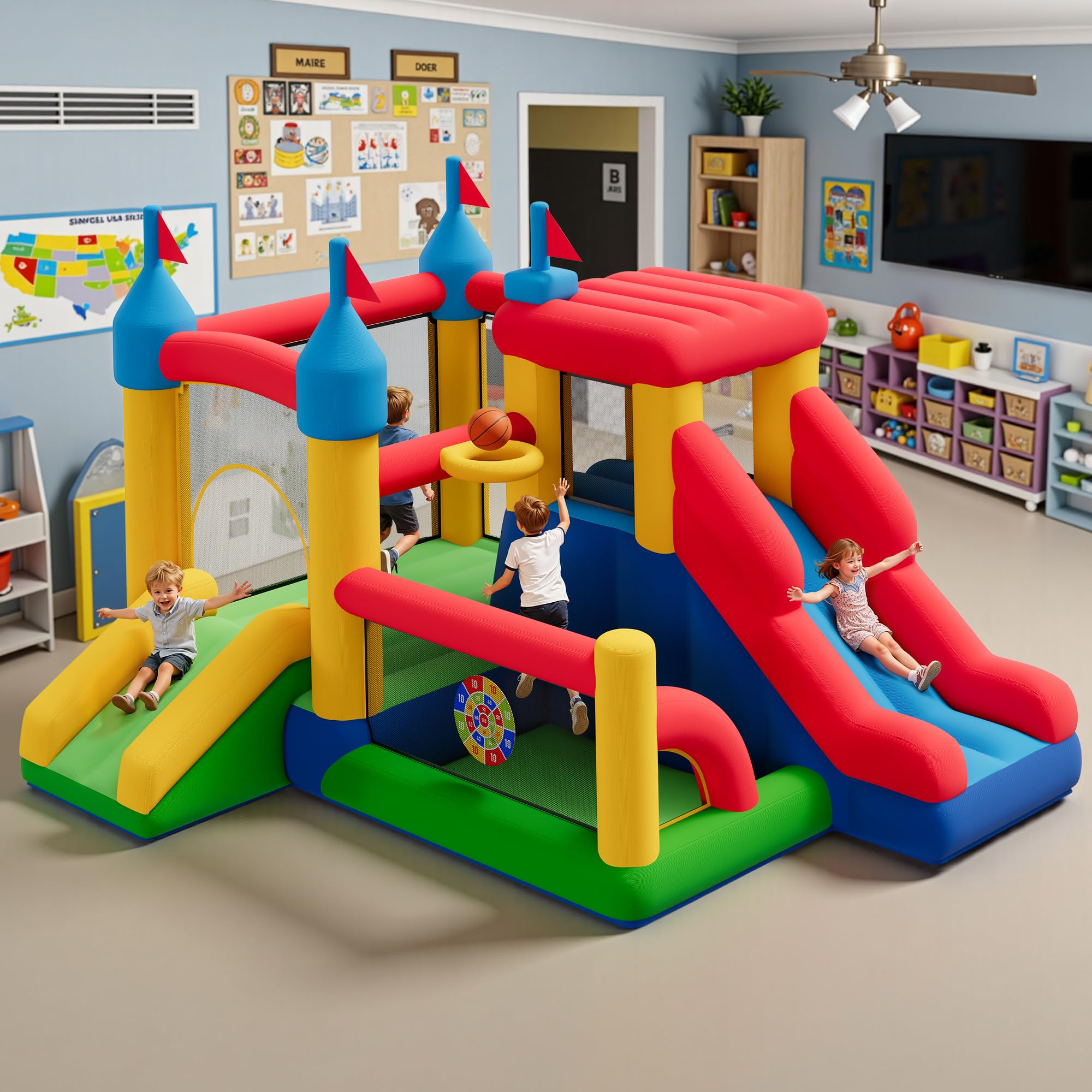 Inflatable Bounce House with Water Slide for Kids