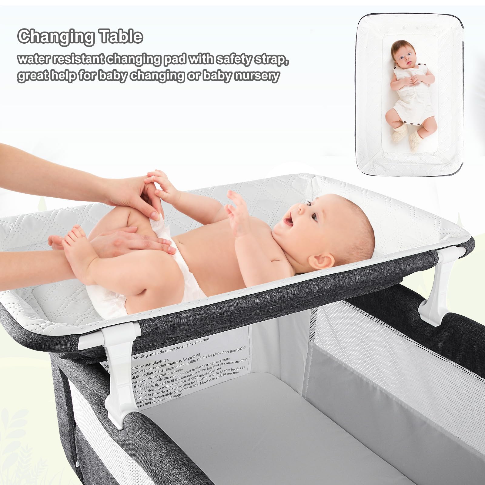 Baby Bassinet Bedside Sleeper with Diaper Changing Station