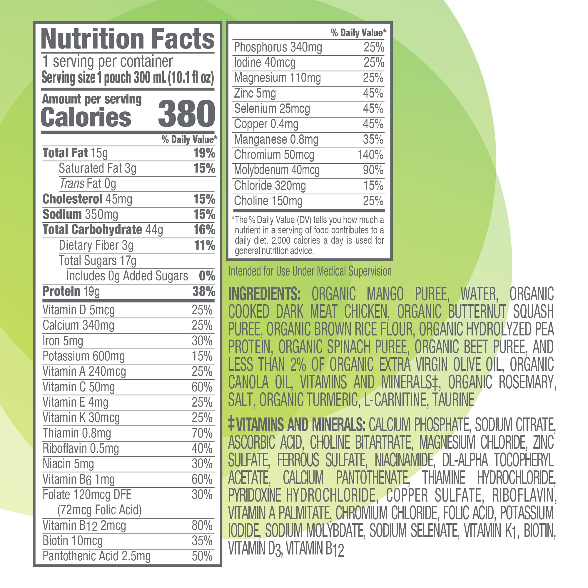 Nestle Compleat Organic Blends Oral Supplement Chicken-Garden 10.1 oz Pouch 24 Ct