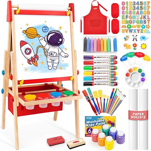 Easel for Kids, Adjustable Standing Art Easel with Magnetic Chalkboard