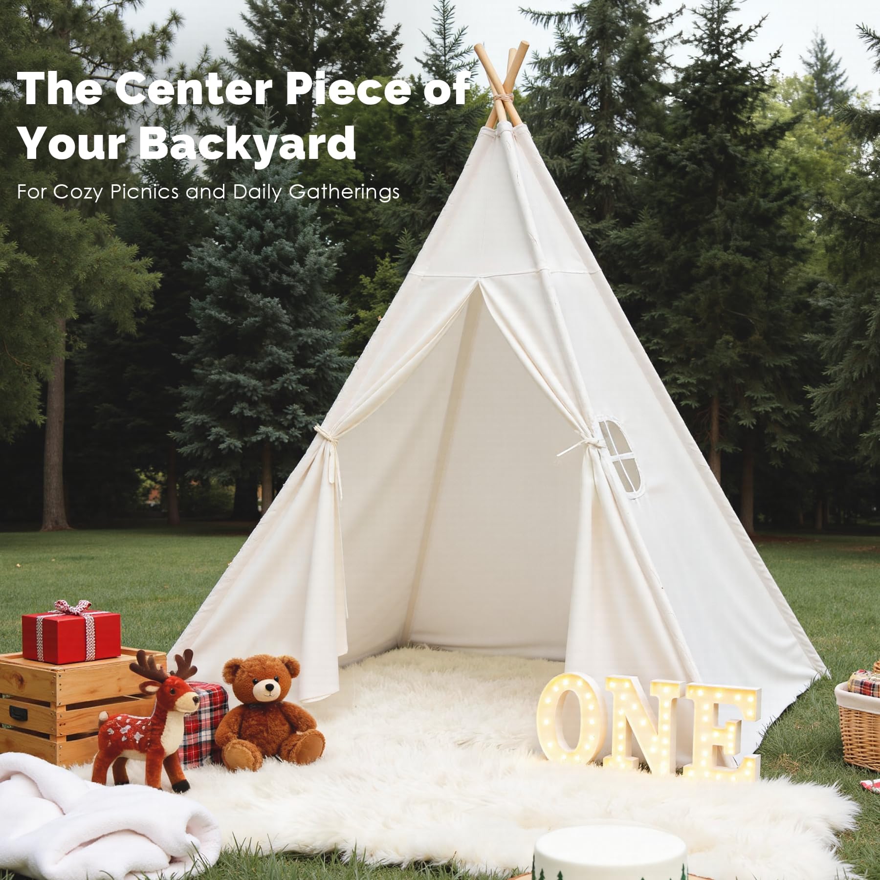 Cotton Canvas Kids Teepee Tent with Lights and Carry Bag