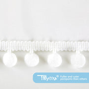 TILLYOU Baby Crib Skirt Girls Boys, Ruffled Bed Skirt with Pompoms, 28”x 52”, 14'' Drop, White