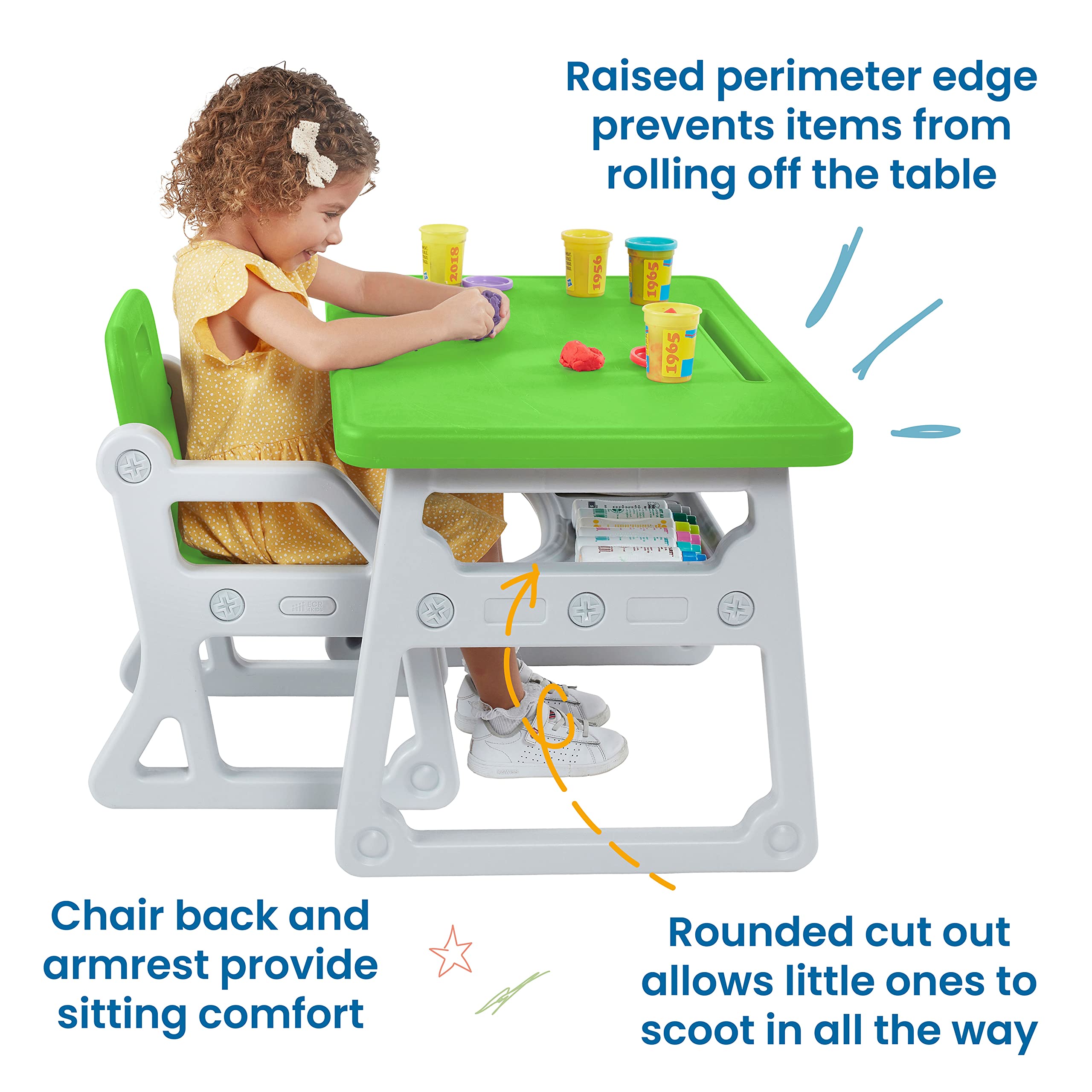 Toddler Desk and Chair Set with Storage Shelf
