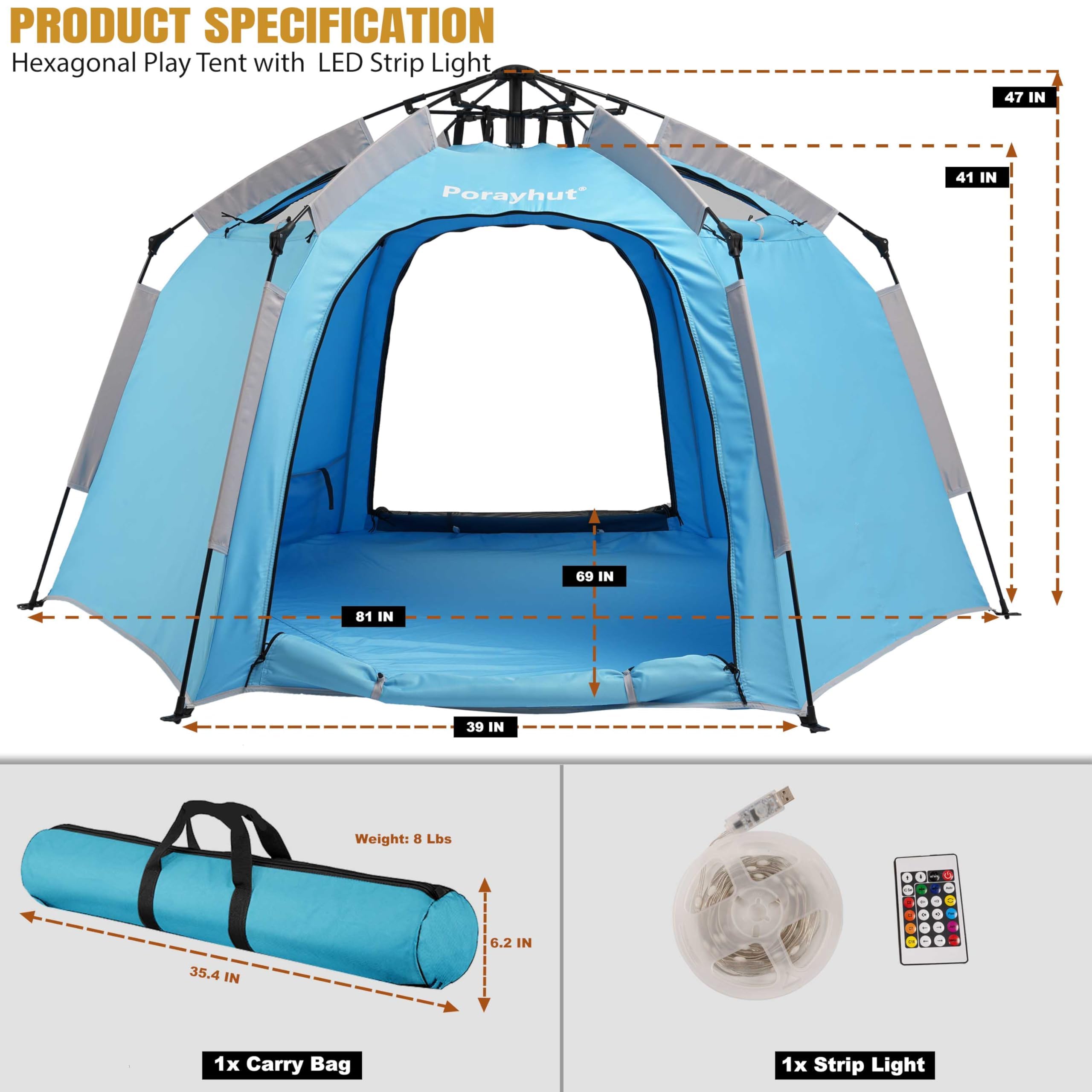 Hexagon Kids Play Tent with LED Lights