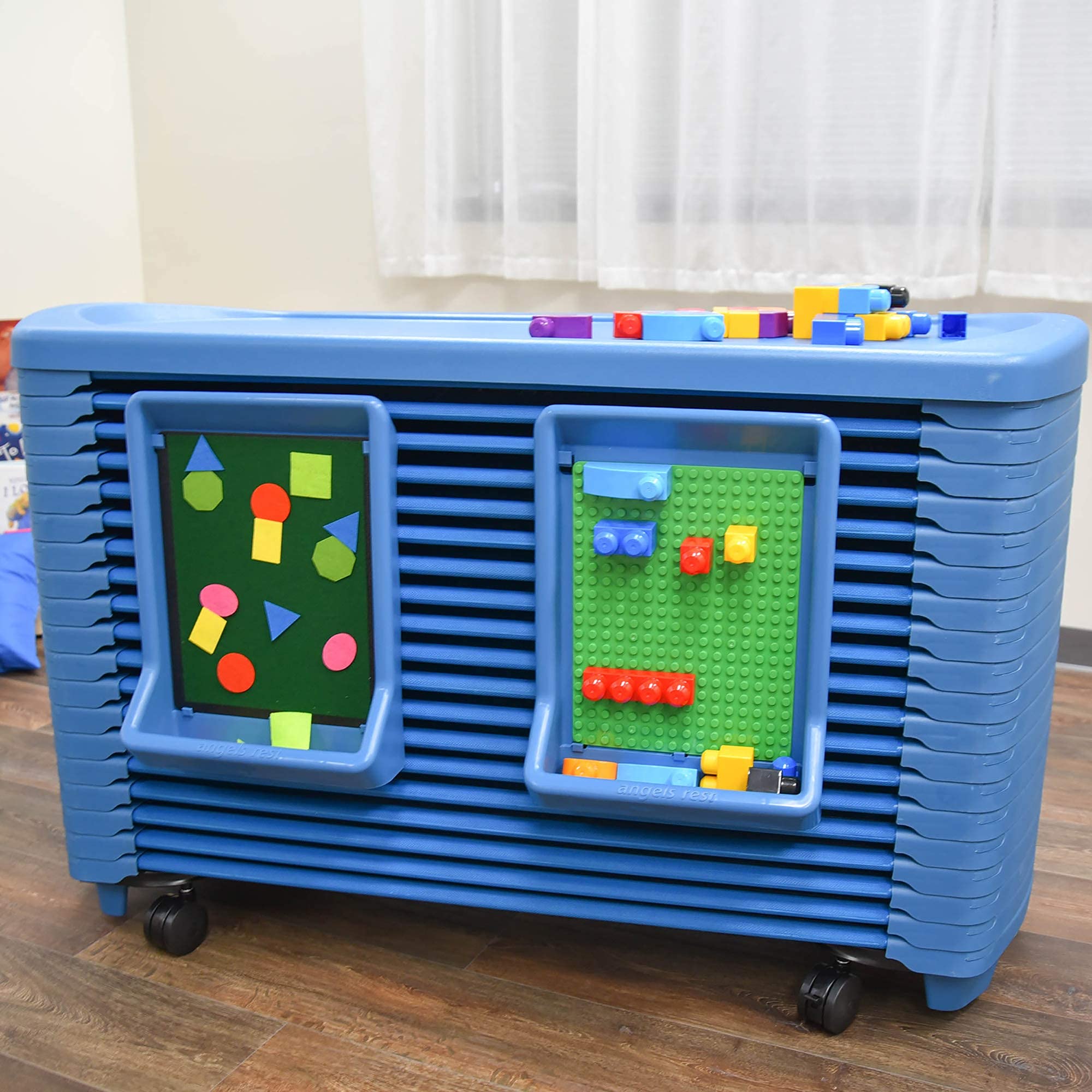 SpaceLine Activity Center and Set of 20 Toddler Nap Cots, Ocean