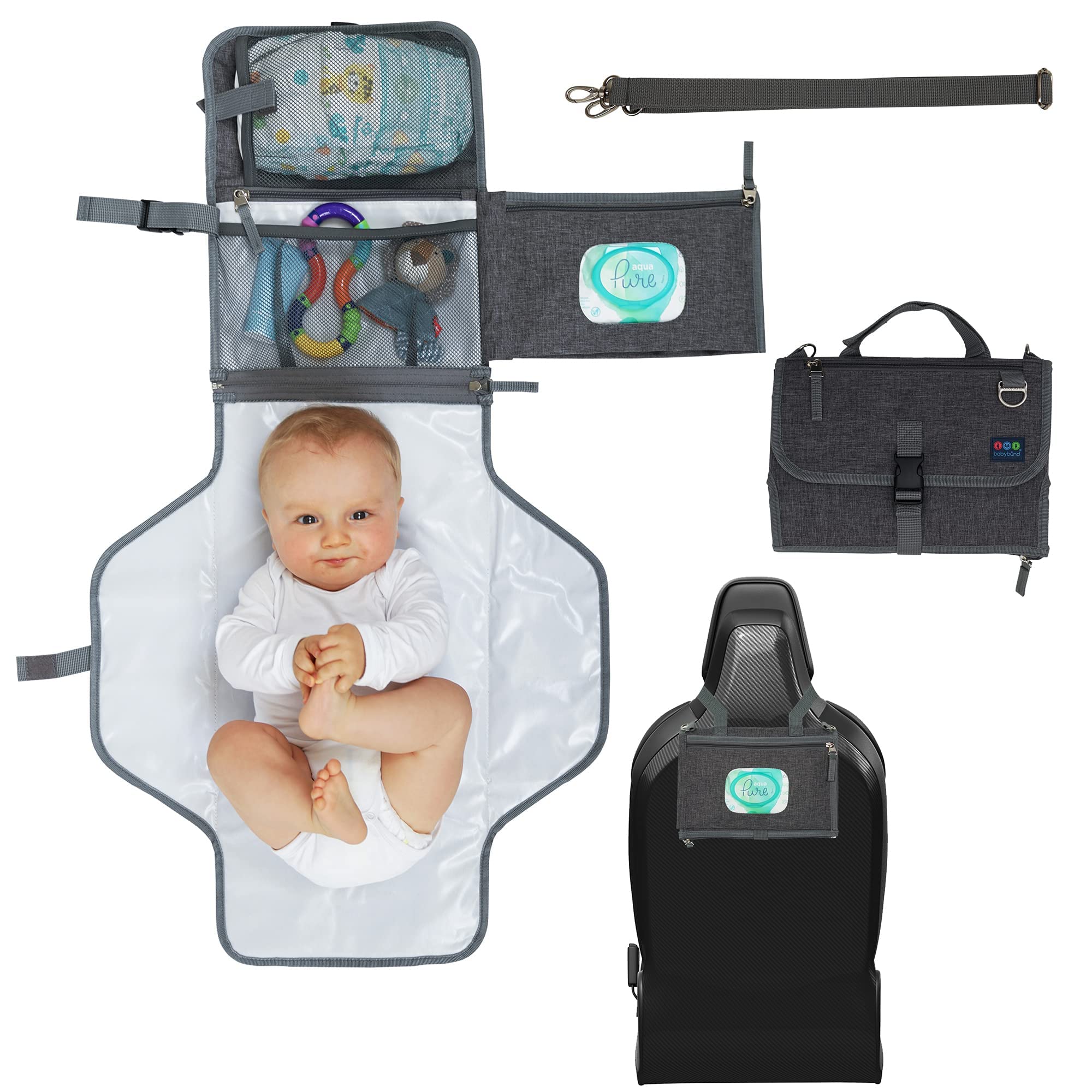 Changing Pad with Waterproof Mat - Foldable Diaper Clutch Kit and Organizer