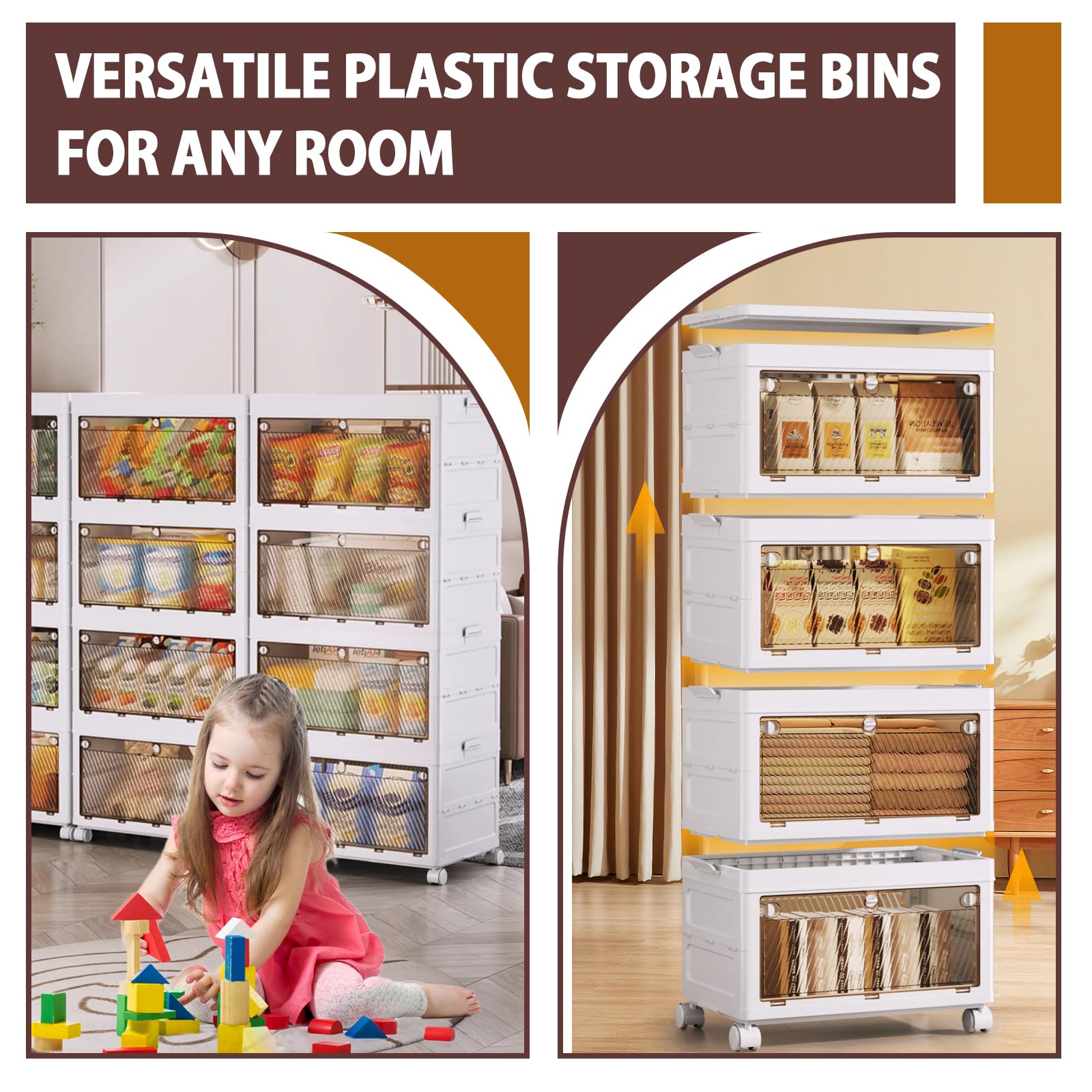 4-Tier Stackable Plastic Storage Bins with Drawers - 37QT Collapsible Organizer Containers