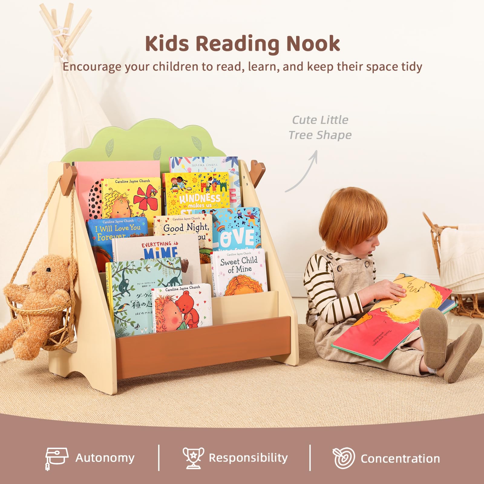 Tree Bookshelf for Kids - 5 Tier Front Facing Montessori Bookcase