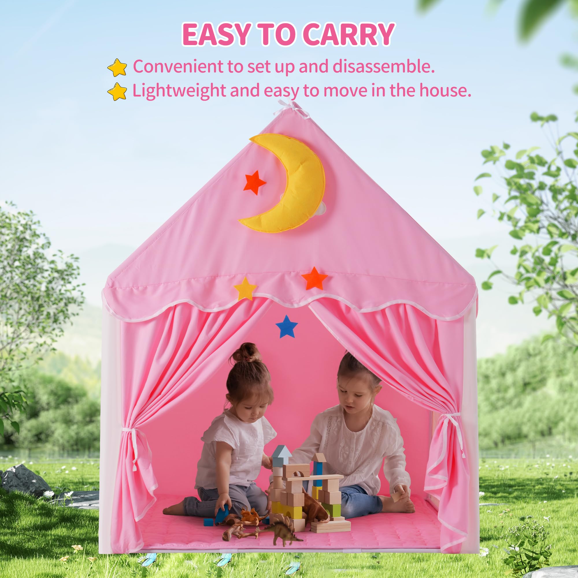 Princess Castle Play Tent with Mat and Star Lights