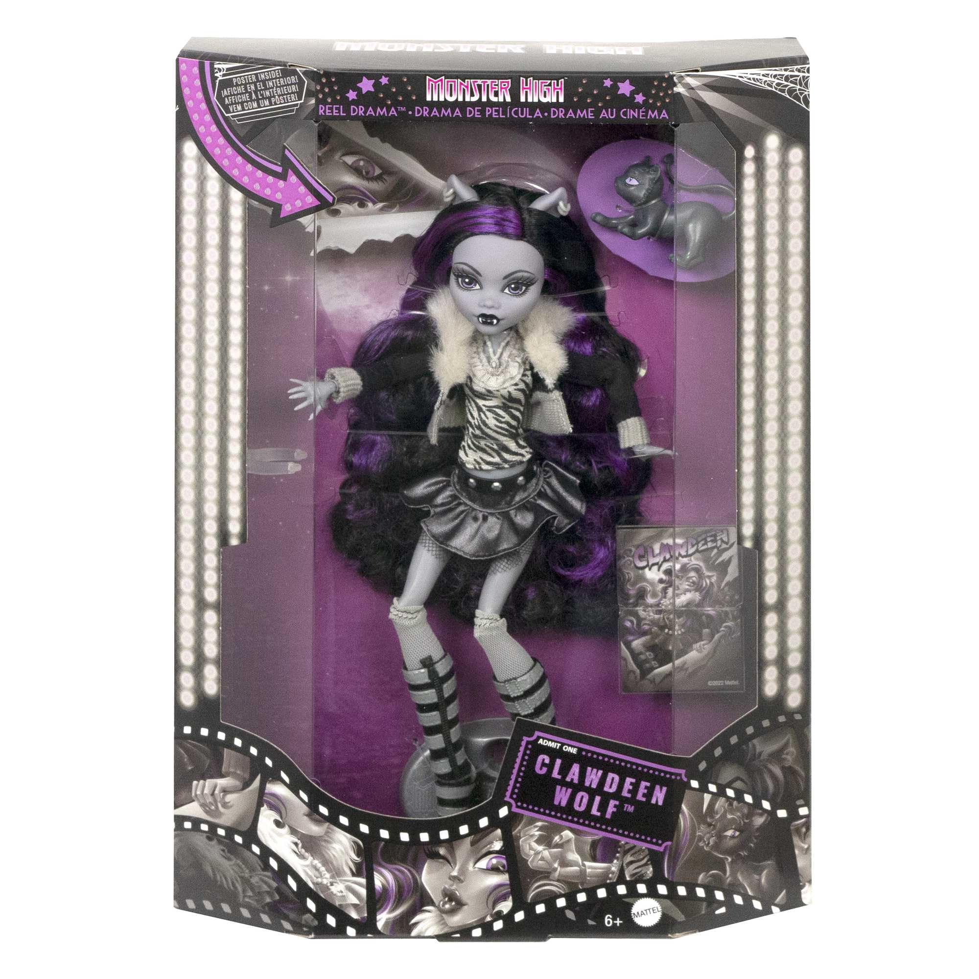 Reel Drama Doll, Clawdeen Wolf in Black and White, Collectible Reproduction with Doll-Size