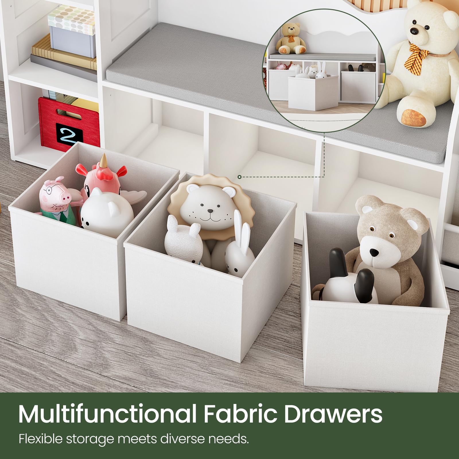 Kids Bookshelf with Reading Nook and Cushioned Seat