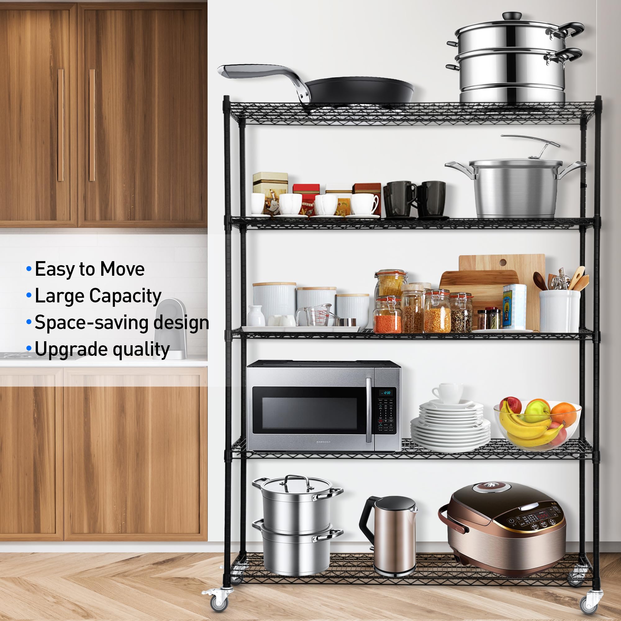 5-Tier Metal Wire Shelving Unit with Wheels