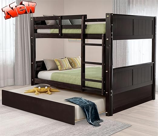 STERXONE Best Thicken Solid Wood Full Over Full Bunk Bed with Trundle
