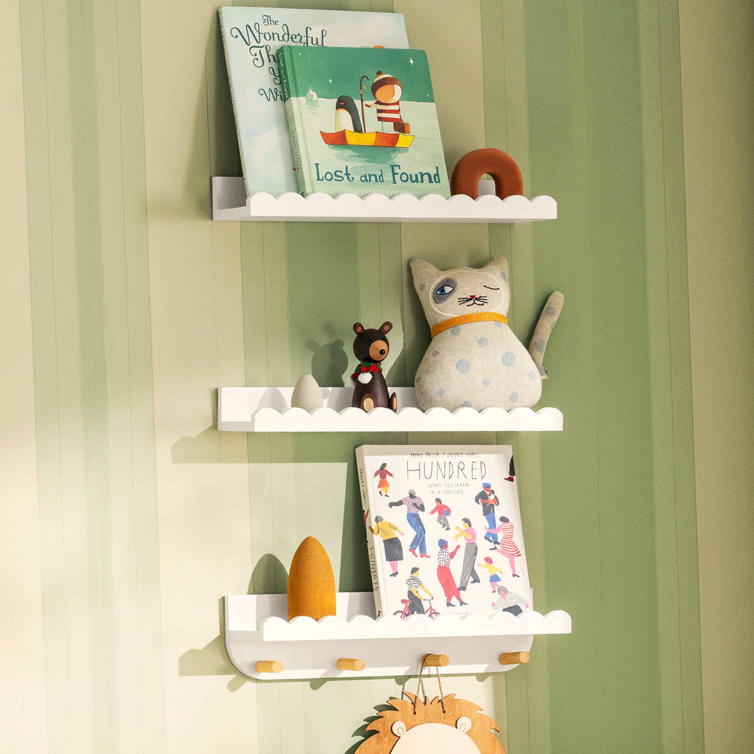 Nursery Wall Shelves Floating Bookshelf White Scalloped 3-Pack