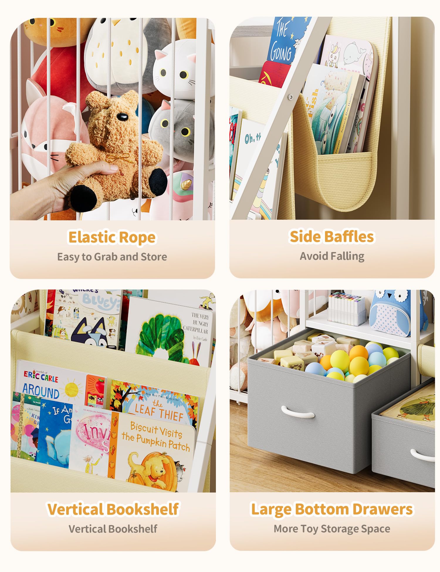 3-Tier Kids Bookshelf with Toy Storage