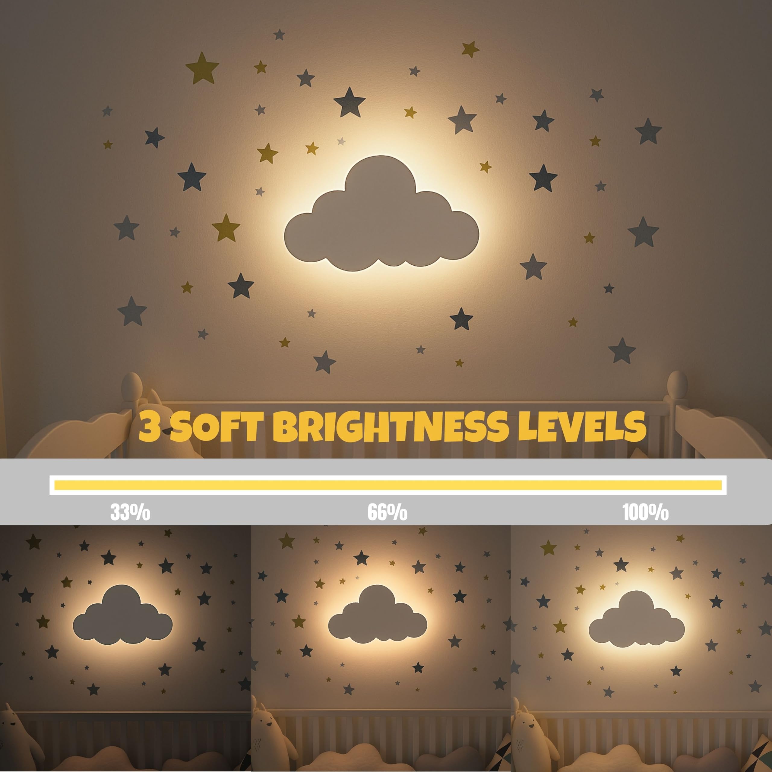 Rechargeable Cloud Night Light with Dimmable LED and Star Decals
