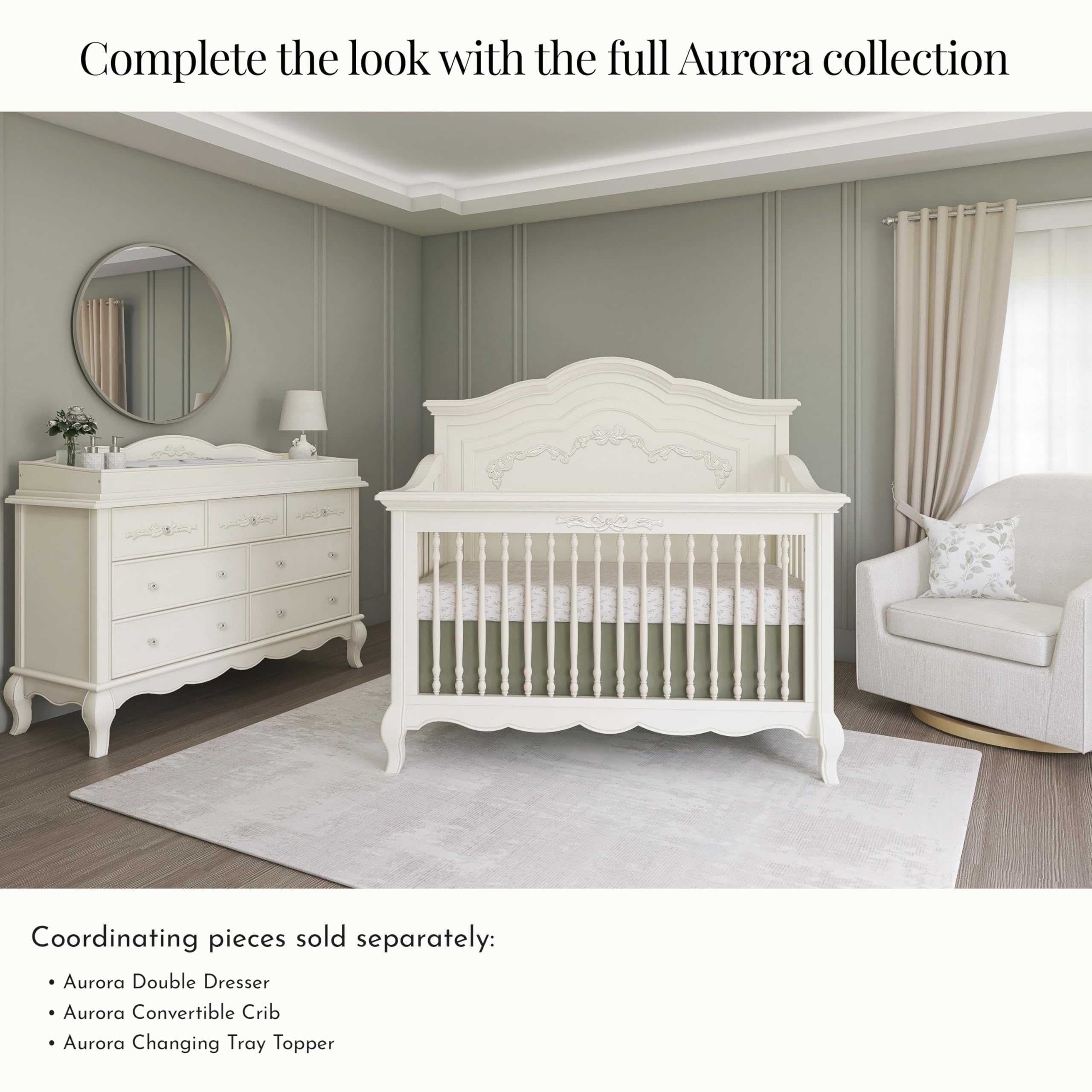 5-in-1 Convertible Baby Crib Ivory Lace