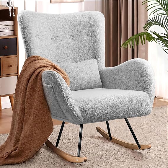 Upholstered Rocking Chair, Indoor Glider with High Backrest