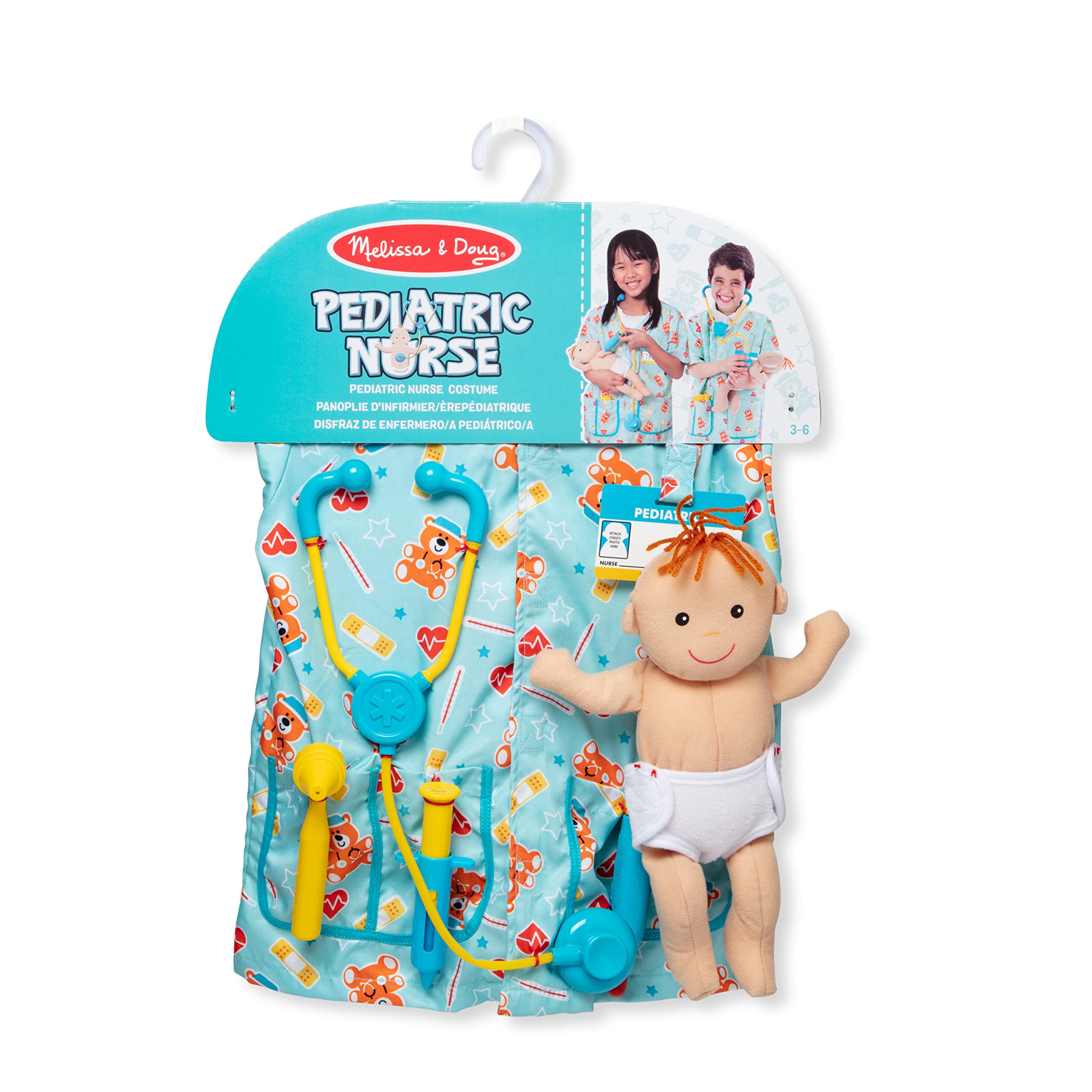 Doug Pediatric Nurse Costume Role Play Set (8 pcs) - Includes Baby Doll, Stethoscope
