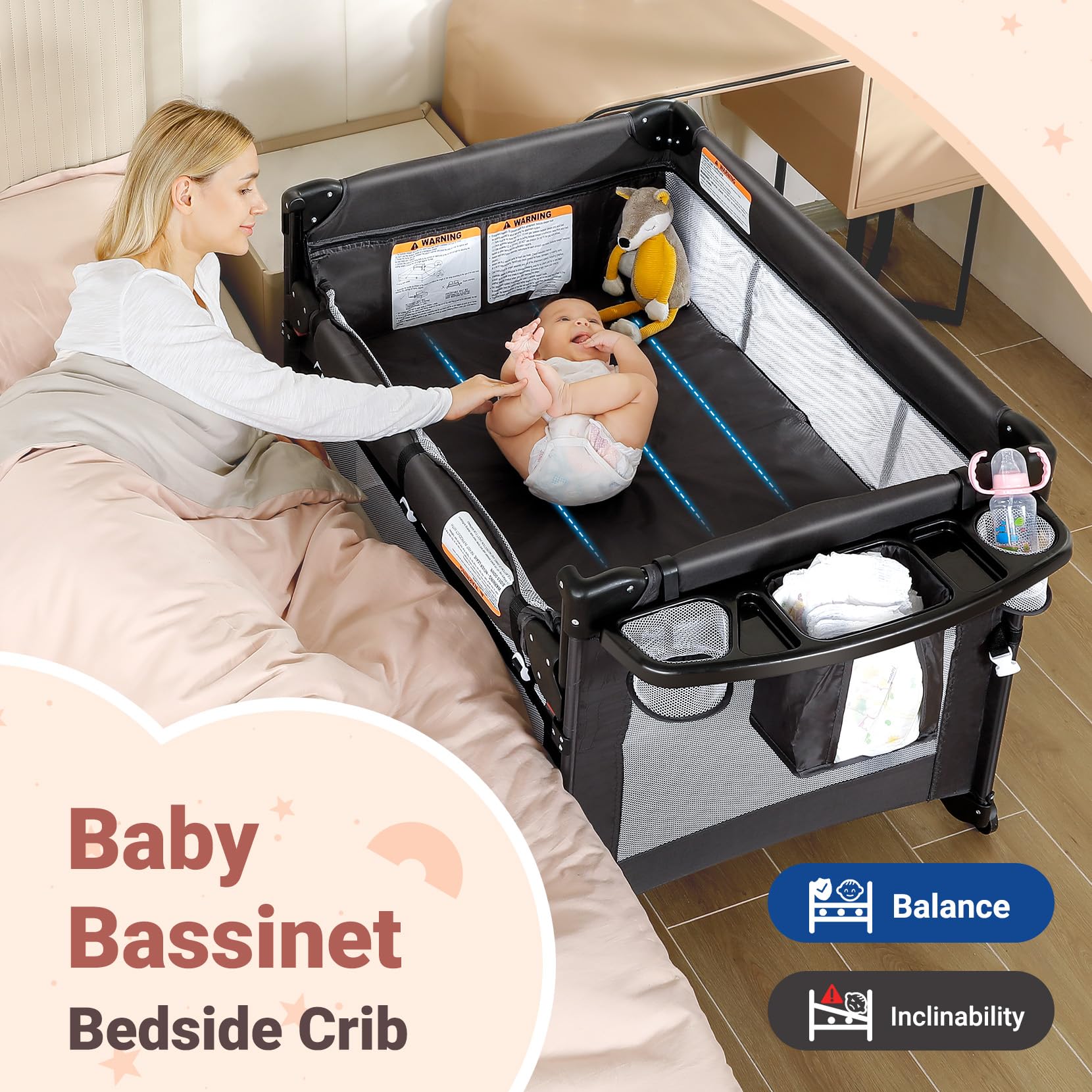 5-in-1 Adjustable Baby Bedside Bassinet with Changing Table